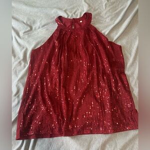 Elegant Red Sequin Halter Top